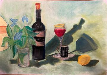 Stillleben mit Wein und Espresso